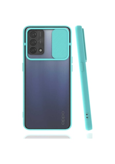 Kilifone - Oppo Uyumlu A74 4g - Kılıf Slayt Sürgülü Arkası Buzlu Lensi Kapak - Turkuaz