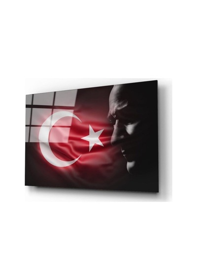 Türk Bayrağı Ve Atatürk Silüet Cam Tablo