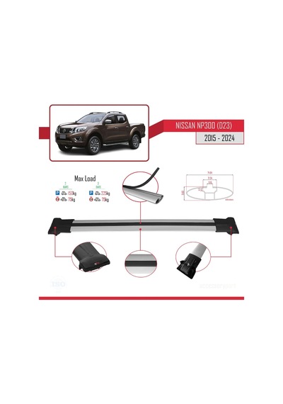 Nissan Np300 D23 2015 Ve Sonrası İle Uyumlu Fly Model Ara Atkı Tavan Barı Gri