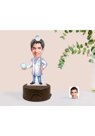 Kişiye Özel Erkek Diş Hekimi Karikatürlü Dekoratif 3D Biblo Led I(481494926) Çok Renkli