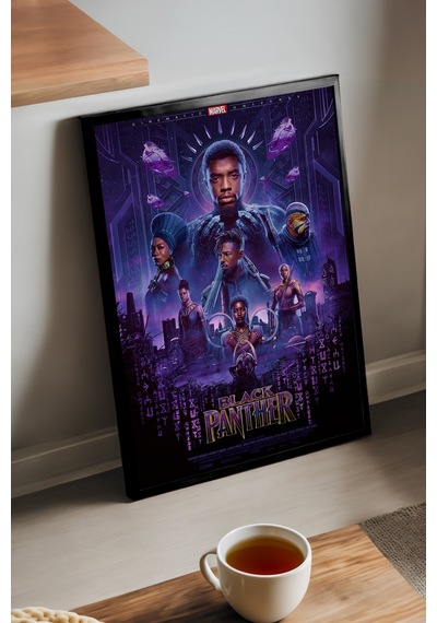 Black Panther Siyah Ahşap Çerçeveli Poster, Dekoratif Film Duvar Tablosu