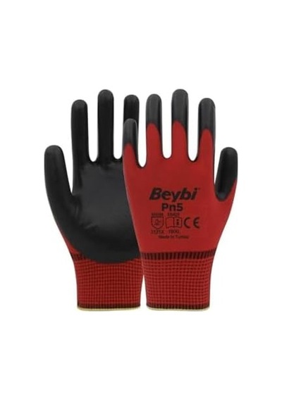 Beybi Pn3 Kırmızı Nitril Kaplı Örgü Polyester Iş Eldiveni