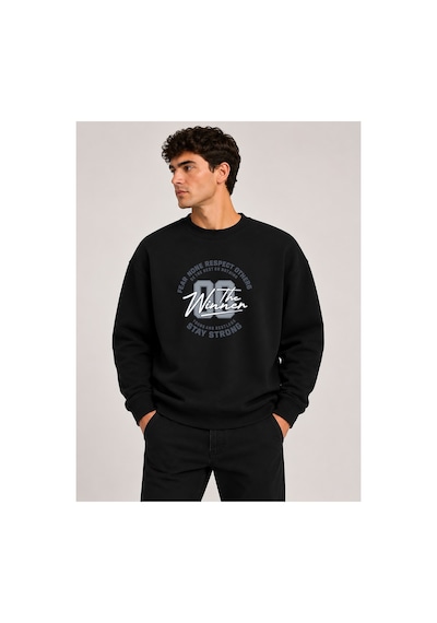 Herkesemoda The Winner Baskı Detaylı Bisiklet Yaka Şardonlu 2 İplik Sweatshirt Siyah