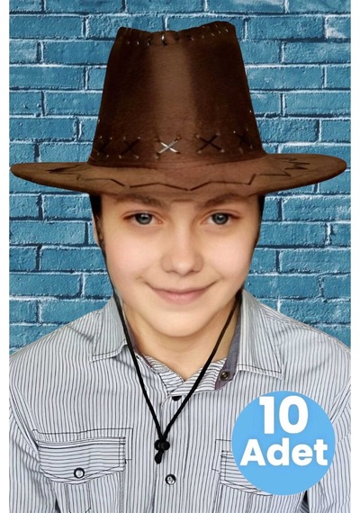 Uniquetrenders Çocuk Unisex 10'lu Nubuk Kovboy Şapkası 8-14 Yaş Kahverengi