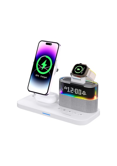 Piili 20w 3'ü 1 Arada Kablosuz Şarj İstasyonu & Night Light P - C09 Beyaz
