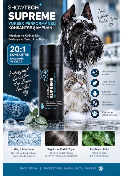 Showtech Supreme Yüksek Performans 100 Ml 20:1 Konsantre Köpek Şampuanı