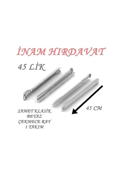 Samet Beyaz Klasik Çekmece Ray - 45 Lik