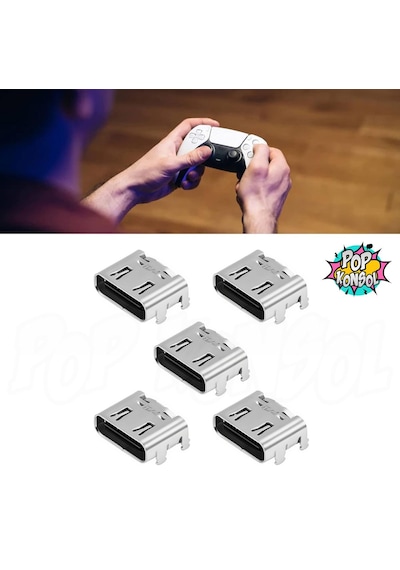 Ps5 Type-c Şarj Soketi Playstation 5 Dualsense Kol Yedek Parça 5 Adet Açık Gri
