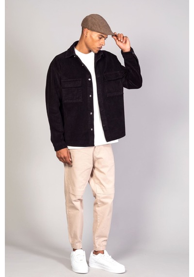 Little Cup Jeans Co Erkek Siyah Gömlek Model Oversize Pamuklu Kadife Ceket Bej - Siyah