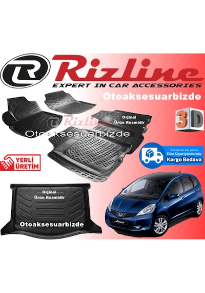 Honda Jazz 3D Paspas + Bagaj Havuzu Siyah 2009-2015 Arası Rizline