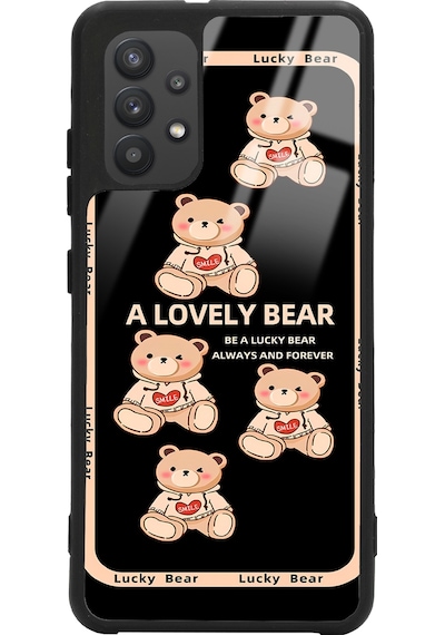 Samsung Uyumlu A32 Lucky Bear Tasarımlı Glossy Telefon Kılıfı Siyah