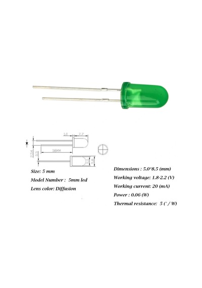 5mm Led Yeşil Diyot Diffused 1 Adet