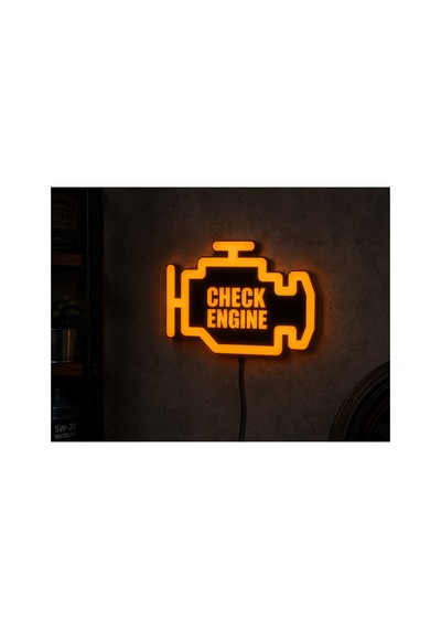 Check Engine Led Lightbox Dekoratif Motor Arıza Lambası Duvar Dekoru 15x12 Cm Turuncu