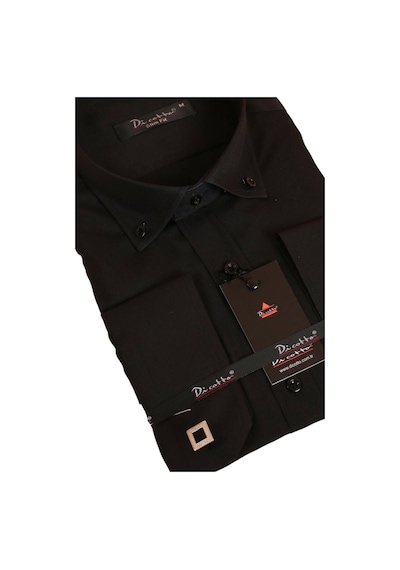 Dicotto Siyah Düğmeli Yaka Ve Zincirli Uzun Kol Dar Kesim Micro Kumaş Kol Düğmeli Slim Fit Erkek Gömlek - 198-6 001