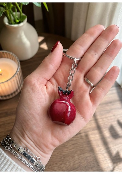 El Yapımı Epoksi Nar Anahtarlık Çanta Aksesuarı