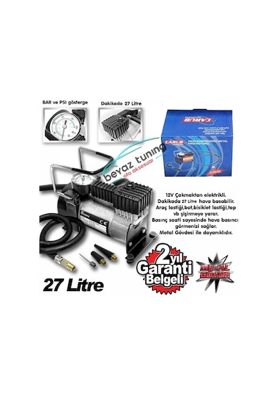 Metal Hava Kompresörü 12 Volt Çelik Gövde