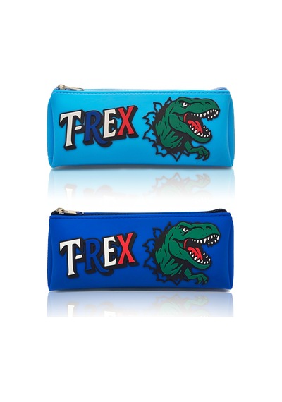 T-rex Tasarımlı Pvc Kalem Kutusu Dayanıklı Silikon Yapı, Çocuklar İçin Şık Ve Kullanışlı Saklama Kutusu, Çevre Dostu Ve Uzun Ömürlü Mavi