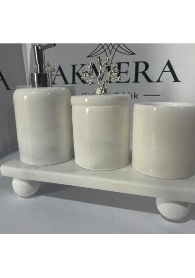 6 Parça Dikdörtgen Tepsi Ultra Lüks Banyo Seti Beyaz