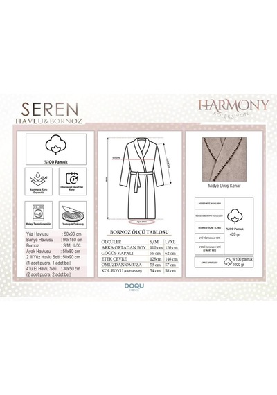 Doqu Home Harmony Seren Bornoz L/xl - 120 Cm - Bej