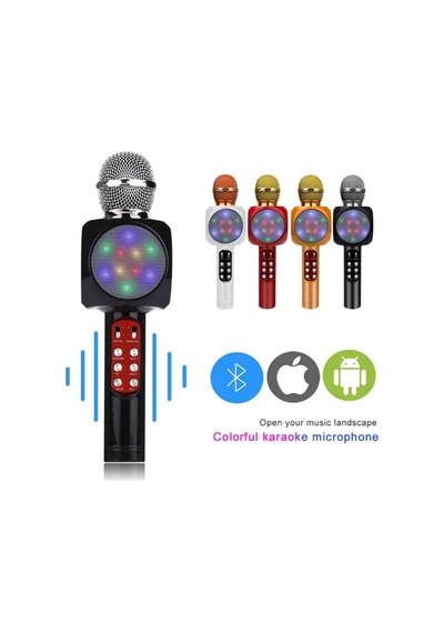 Led Işıkli Şarjlı Kablosuz Karaoke Mikrofon Bluetooth Hoparlör Ses Değiştirme Sd Kart Usb Girişli Beyaz Ws-1816
