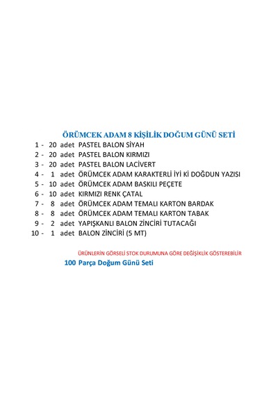 Örümcek Adam 8 Kişilik Doğum Günü Seti
