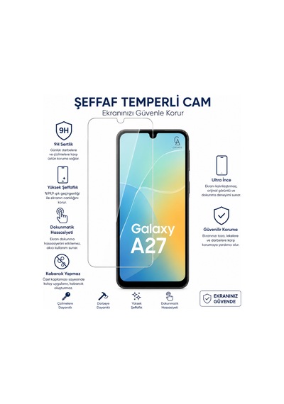 Samsung Galaxy A27 Uyumlu Deri Dokulu Silikon Telefon Kılıfı Ve Şeffaf Temperli Cam Ekran Koruyucu Siyah