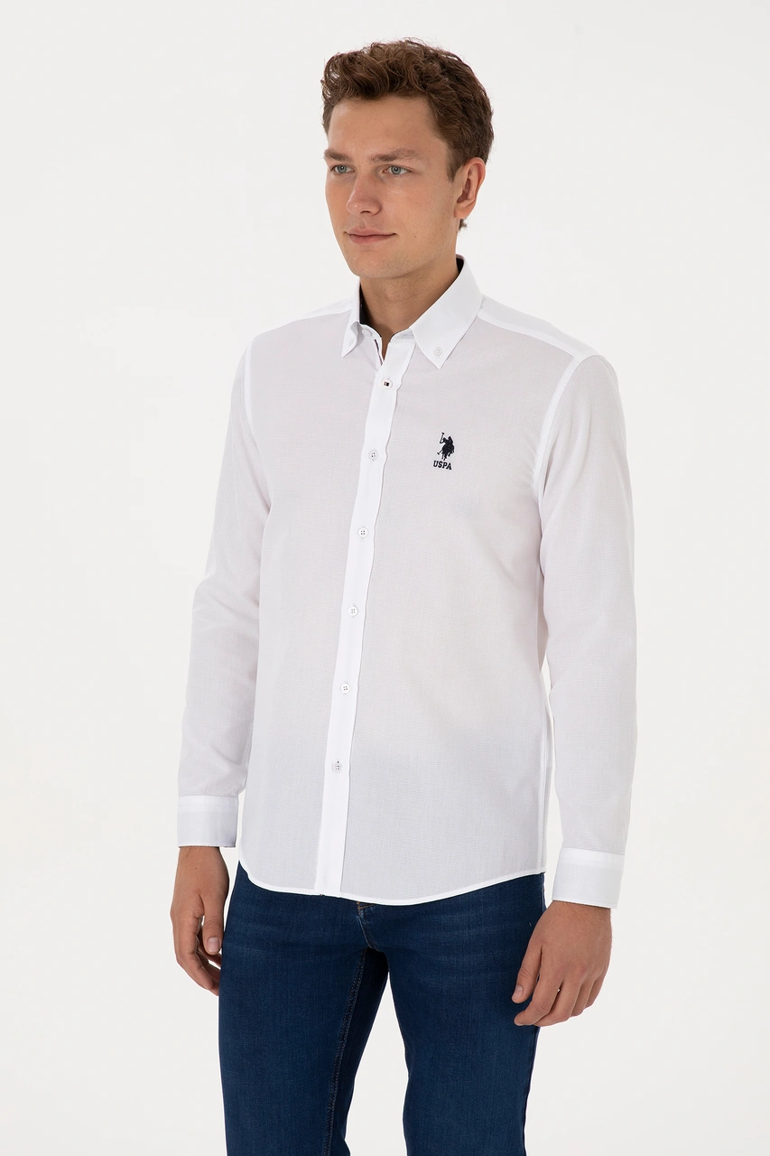 U.s. Polo Assn. Erkek Beyaz Gömlek Desenli 50308524-vr013 Beyaz