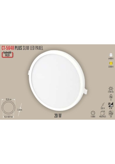 Tr Cata Ct-5648b 20w Ayarlanabilir Slim Panel - Beyaz 2'li Genel