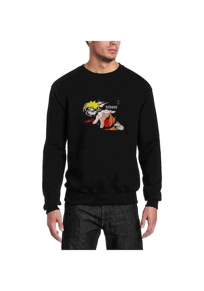 Uzumaki Naruto Baskılı Siyah Erkek Örme Sweatshirt