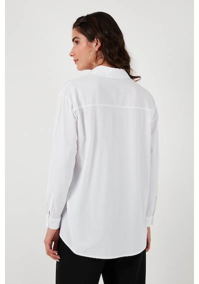 Lela Kalp Detaylı % 100 Pamuk Regular Fit Bayan Gömlek 51443511 Beyaz