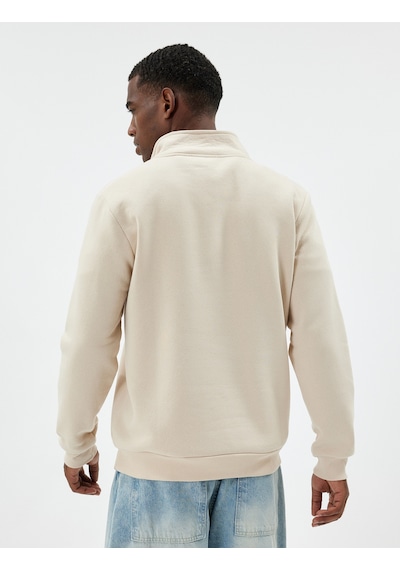 Koton Yarım Fermuarlı Yaka Sweatshirt Uzun Kollu Pamuk Karışımlı Bej 5wam70002mk Ekru