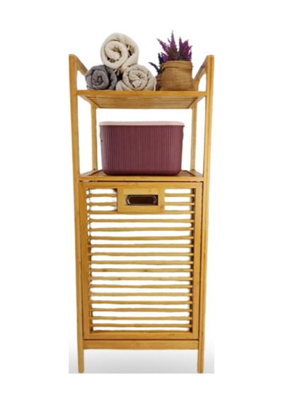 Büro Ev Ofis Dekoru İçin 40x35x95cm 2 Raflı Kumaş Hazneli Ahşap Kirli Çamaşır Sepeti Diğer