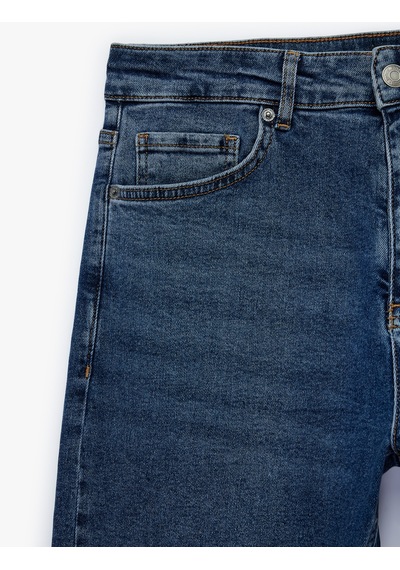 Koton Normal Bel Pamuklu Cepli Straight Fit Jean Pantolon - Mark Jean Orta İndigo 6sam40362nd