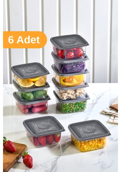 Esti 6 Adet - 550ml Orta Kapaklı Gıda Saklama Kabı Buzdolabı Düzenleyici Kahvaltılık - 10x10x5,5 Cm Şeffaf