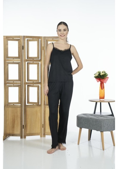 Estiva Kadın İp Askılı Likra Viskon Yazlık Pijama Takımı 001