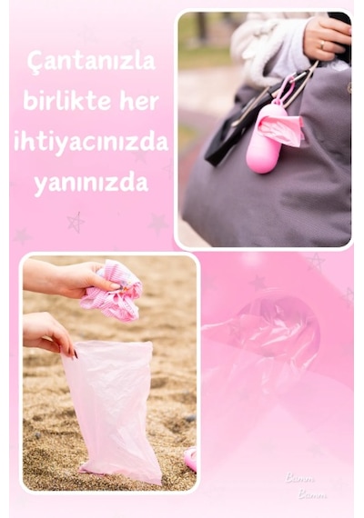 Bamm Bamm Çanta Boy Kirli Bebek Bezi Çöp Poşeti ve Taşıma Çantası (Pembe)