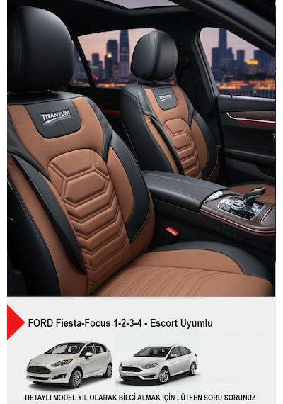 Titanyum Serisi Lüks Keten Oto Koltuk Kılıfı - Ford Focus-fiesta İle Uyumlu Taba