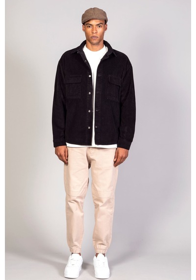 Little Cup Jeans Co Erkek Siyah Gömlek Model Oversize Pamuklu Kadife Ceket Bej - Siyah