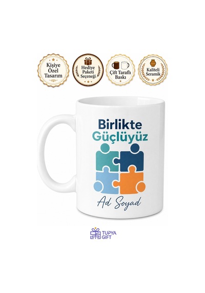İsme Özel Ekip Çalışması Yazılı Kupa Bardak Özel Tasarım Hediye Beyaz / Çok Renkli