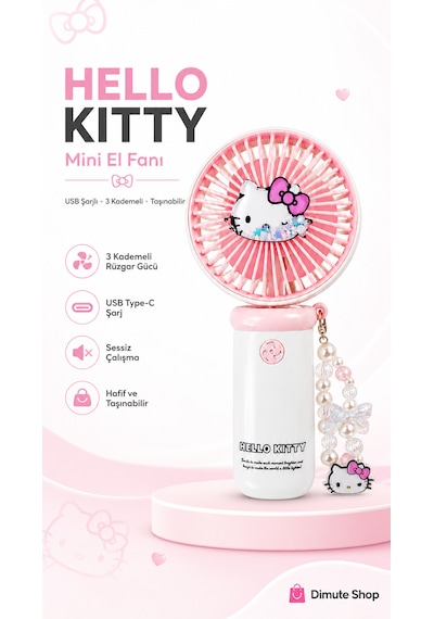 Hello Kitty Mini El Fanı Taşınabilir Usb Şarjlı Sessiz Masa Ve El Tipi Vantilatör Pembe