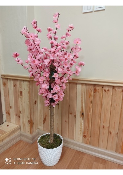 Bahardalı Ağacı Pembe 120 Cm Porselen Görünümlü Beyaz Lüks Saksıda