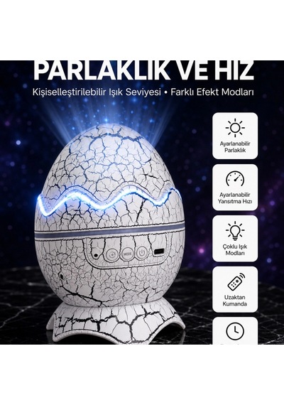 Dinozor Yumurtası Tasarımlı Projektörlü Gece Lambası Renkli 17360567