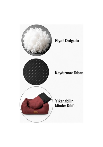 Premium Kedi Ve Köpek Yatağı Kafa Destekli Kaydırmaz Taban Yıkanabilir Fermuarlı Çift Taraflı Minder %100 Boncuk Elyaf Kiremit 1607705542