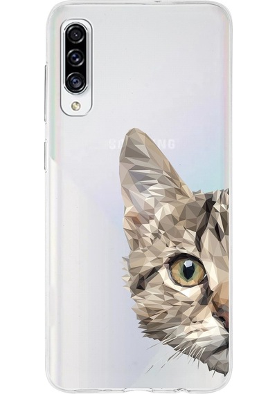 Samsung Galaxy A30s Uyumlu Kapak Catface Tasarımlı Şeffaf Silikon Kılıf Şeffaf