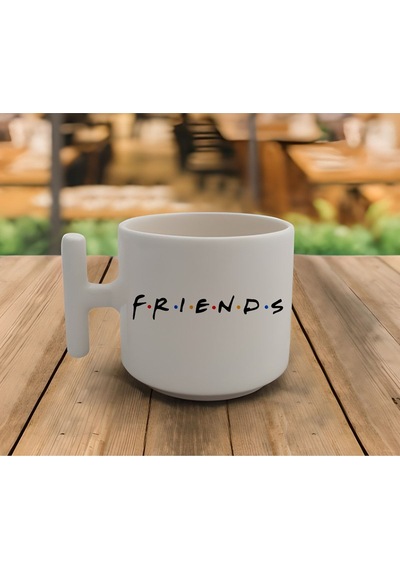 Latte & Espresso El Yapımı Friends Yazılı T Kulp Kupa 200 Ml Beyaz