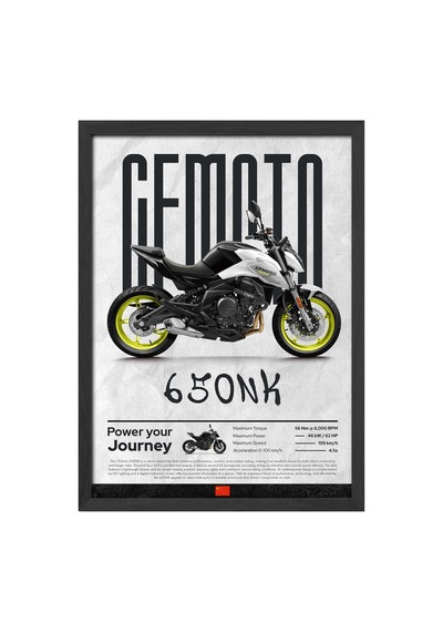 Cfmoto 650 Nk Siyah Ahşap Çerçeveli Poster, Dekoratif Motosiklet Duvar Tablosu