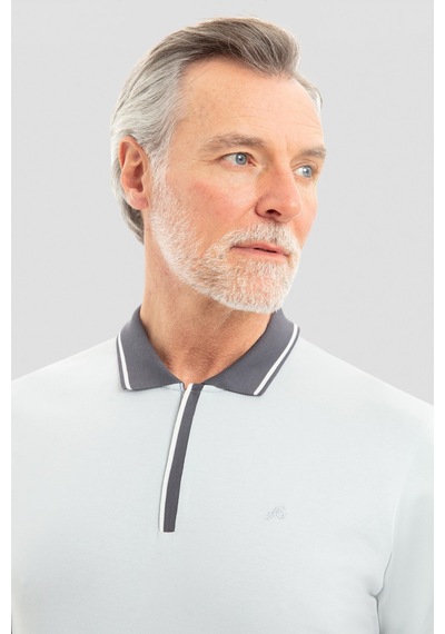 Fermuarlı Polo Yaka Erkek T-shirt Açık Gri Açık Gri