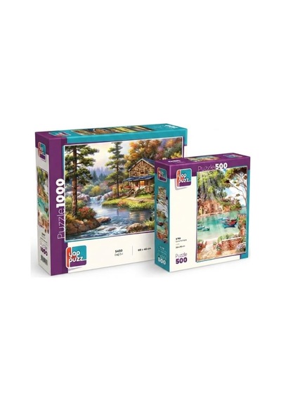 Dağ Evi Ve Güne Merhaba İkili Set - 1000 + 500 Parça İkili Puzzle Seti