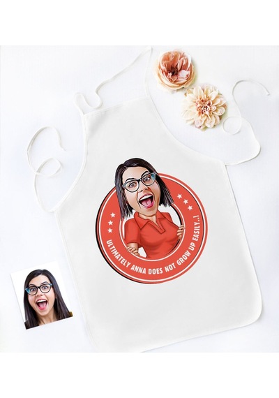 Bk Gift Personalized Not Grow Up Easily Cartoon White Kitchen Apron Bej