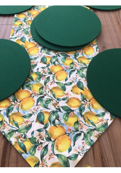 Vintage Limonlar Desenli Runner & Supla Çok Renkli